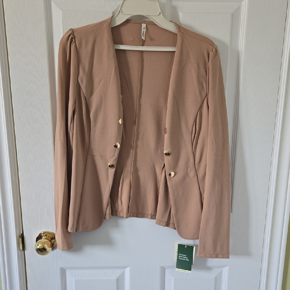 HALARA Women's Blazer in Soft Tan with Gold Buttons